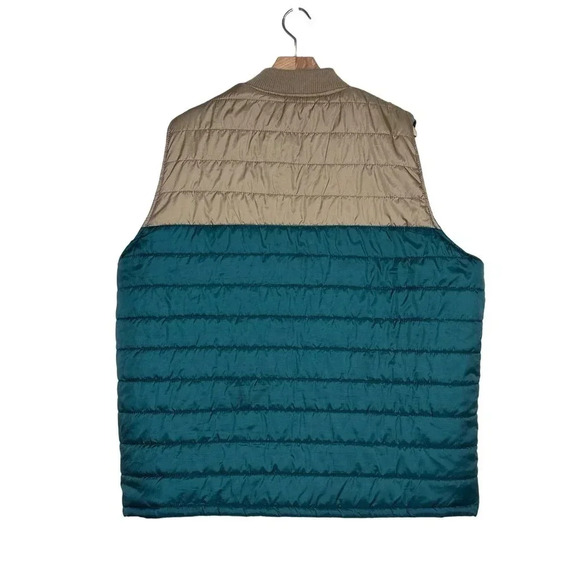Sonoma MENS XXL green + tan color block quilted puffer vest with pockets - Picture 4 of 5